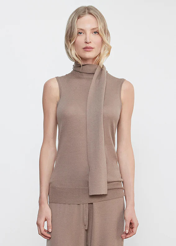 Enza Costa - Tissue Cashmere Sleeveless Scarf Sweater - Walnut