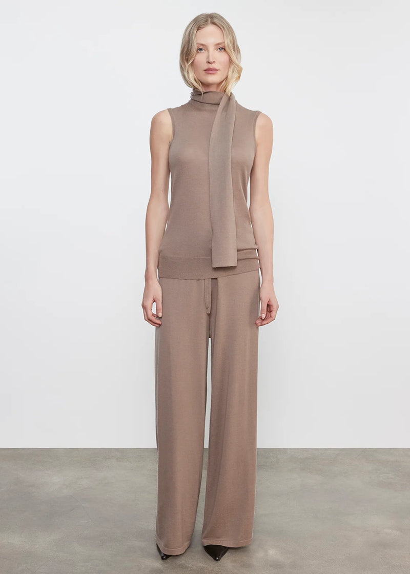 Enza Costa - Tissue Cashmere Sleeveless Scarf Sweater - Walnut