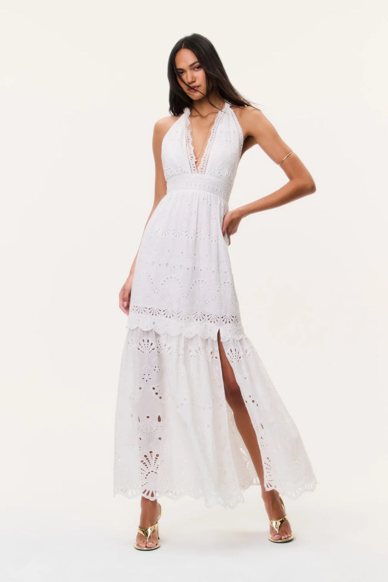 Trix Eyelet Halter Maxi Dress Optic White / XS