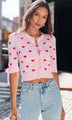 Generation Love - Tess Hearts Intarsia Cardigan - Pink/Red