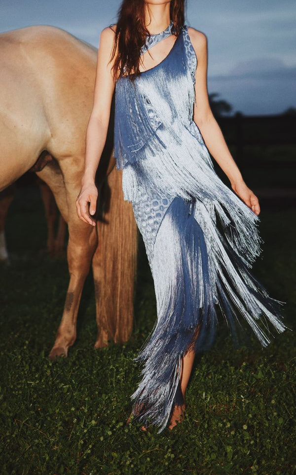 Alexis - Costa Dress - Blue Jacquard