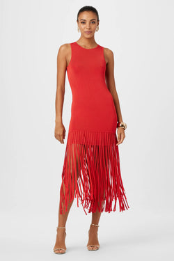Toccin - Margaux Fringe Knit Dress - Poppy