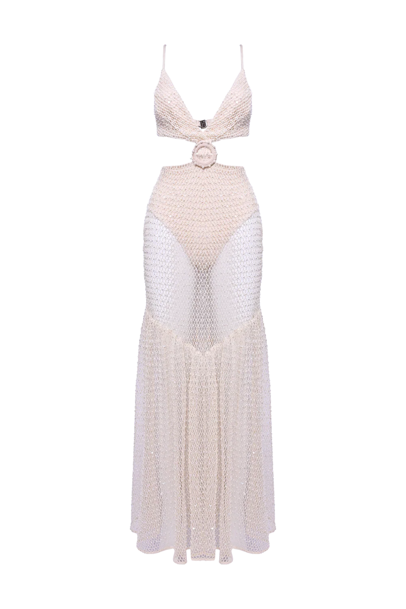 Patbo - Crochet Bloom Cut Out Beach Dress - Off White