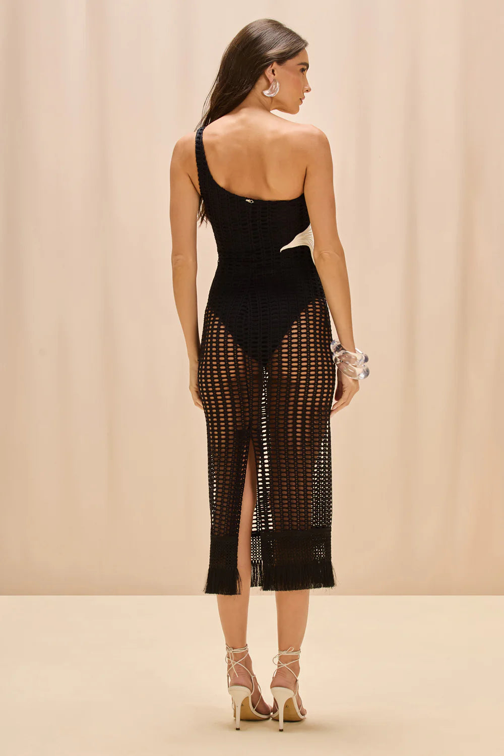 knee length dresses for ladies Patbo Selene Mesh Beach Cover Up Midi Dress - Black