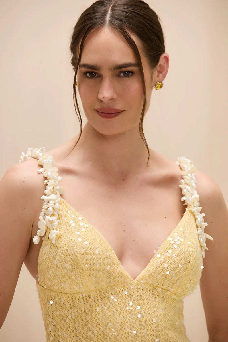 IARA CROCHET FLOWERS MIDI DRESS 2 / Yellow