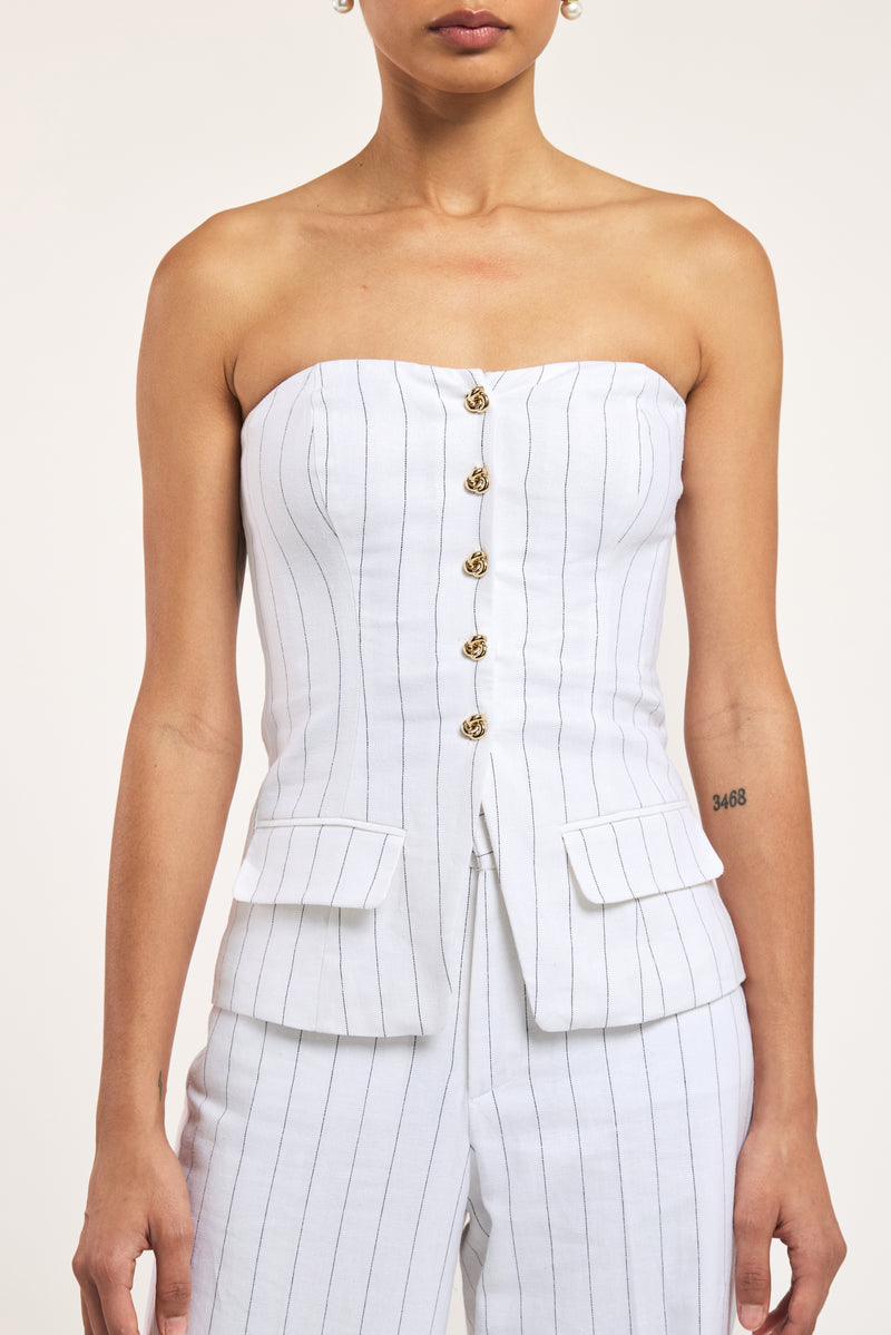 QUINN PINSTRIPE LINEN VESTIER