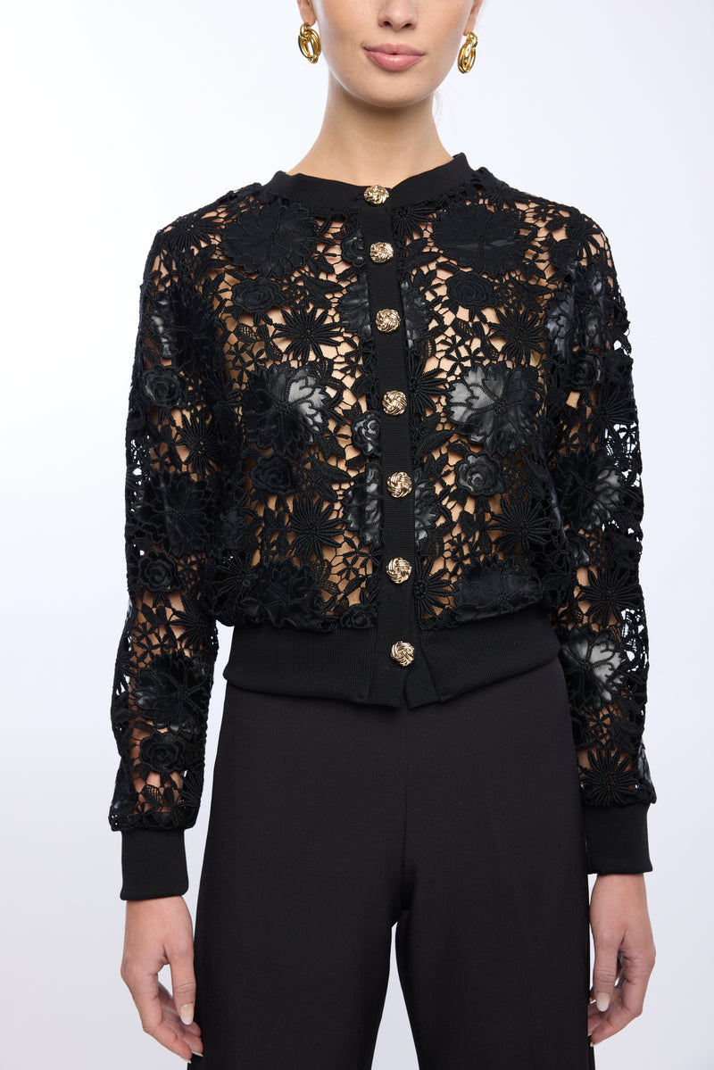 ERIN VEGAN LEATHER LACE CARDIGAN