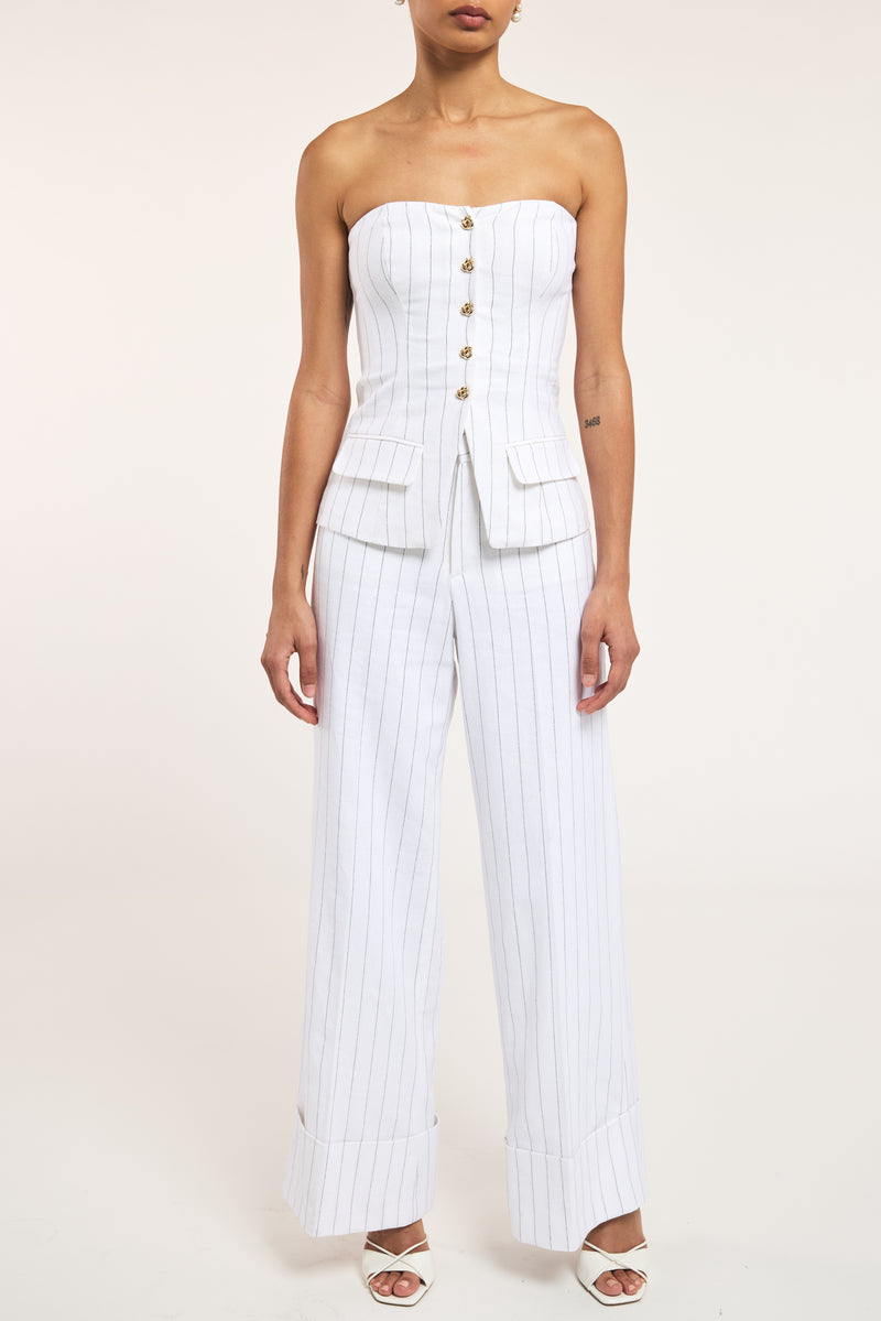 QUINN PINSTRIPE LINEN VESTIER