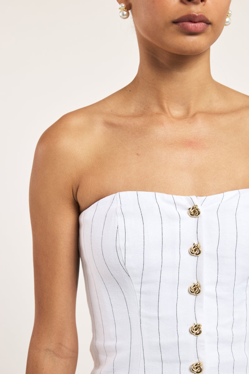 QUINN PINSTRIPE LINEN VESTIER