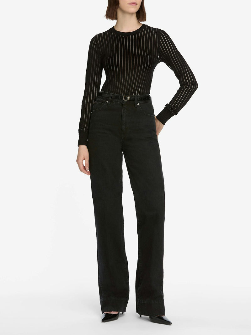 Frame - The Sheer Stripe Sweater - Black