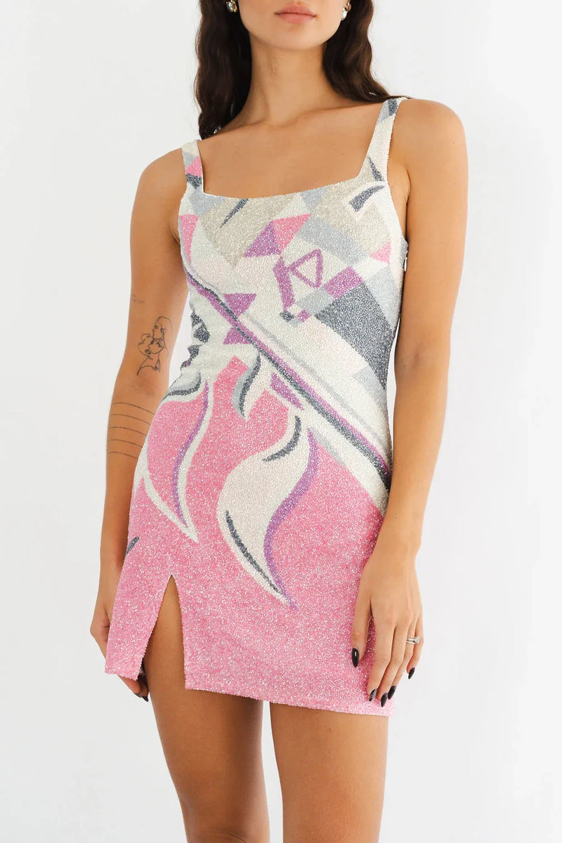 Oceanus - Sofia Hand Beaded Party Dress - Multi Color