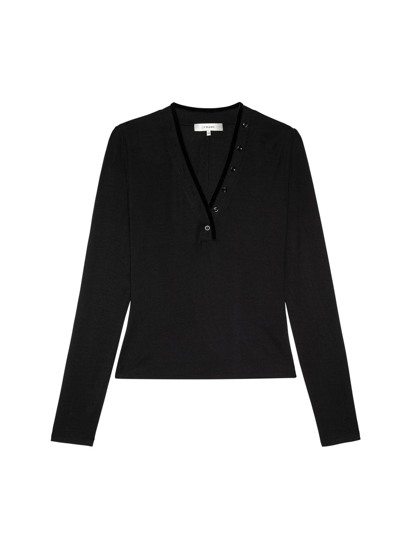 Frame - The Velvet Trim Henley Top - Black