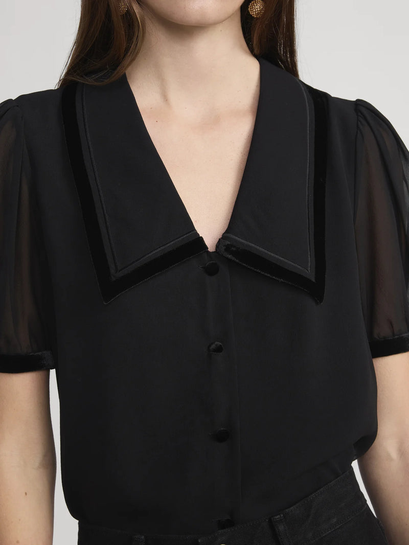 Frame - The Velvet Trim Sailor Blouse - Black