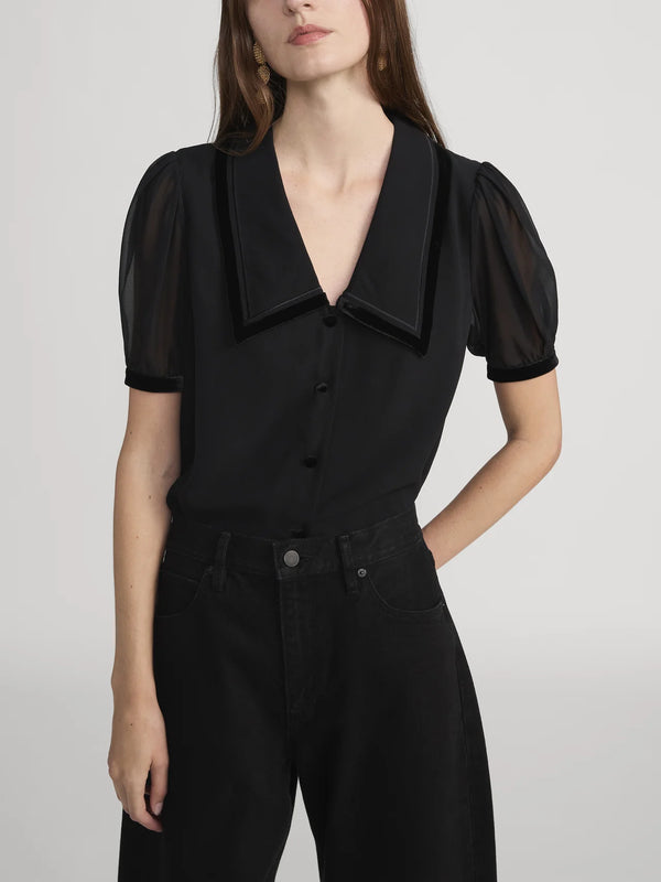 Frame - The Velvet Trim Sailor Blouse - Black