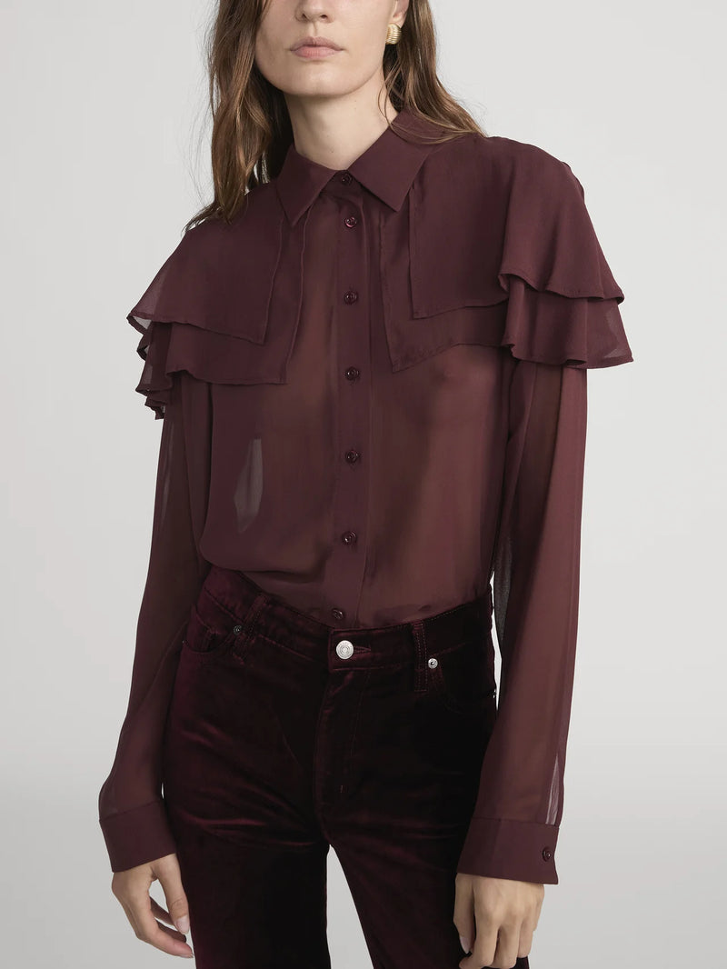 Frame - The Silk Cape Blouse - Cabernet