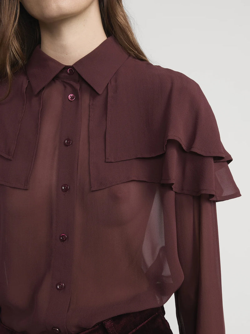 Frame - The Silk Cape Blouse - Cabernet