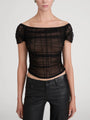 Frame - The Off Shoulder Mesh Top - Black