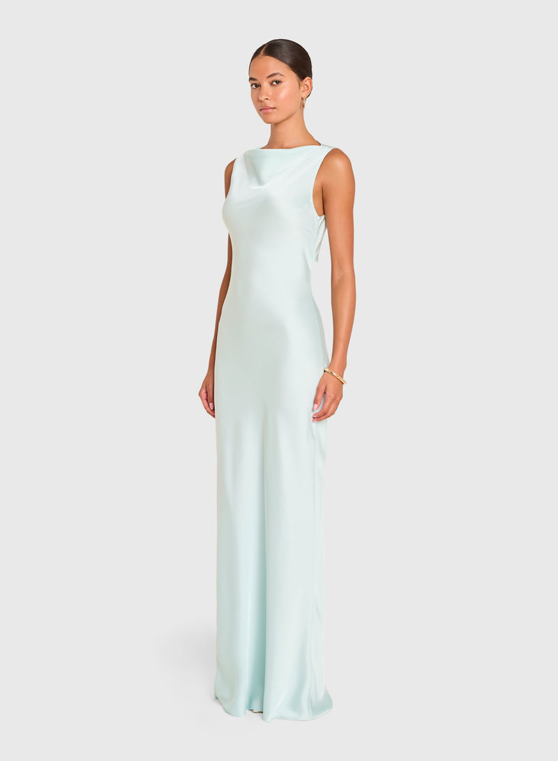 amanda uprichard dresses Sleeveless Maxi Roslyn Gown in Celadon Satin | S this dress is perfect Marine Corps Fourragere | Color:Carmino Prom Dresses With Sleeves