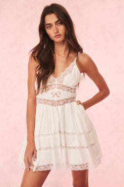 Loveshackfancy - Zima Cotton Lace Bow Mini Dress - Optic White