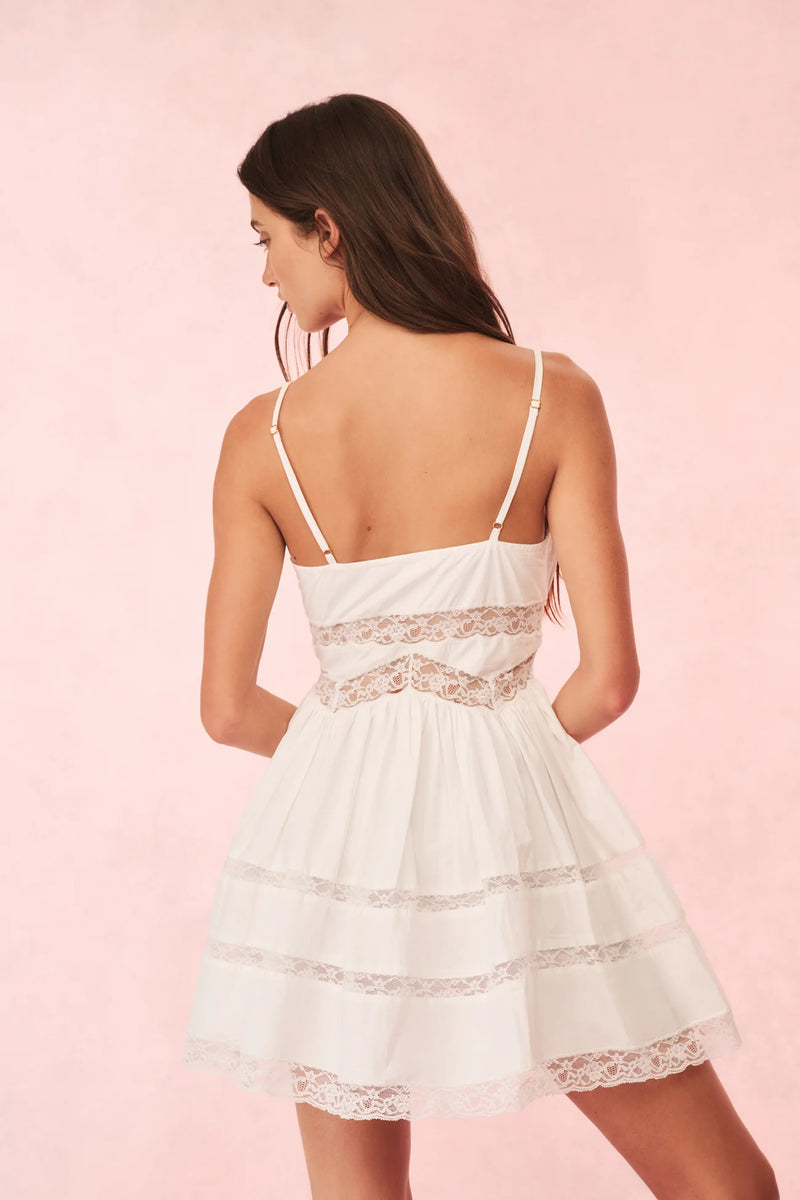 Loveshackfancy - Zima Cotton Lace Bow Mini Dress - Optic White