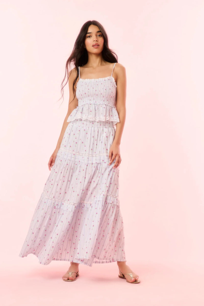 Loveshackfancy - Phia Cotton Mixed Print Maxi Skirt - Coastline Blue