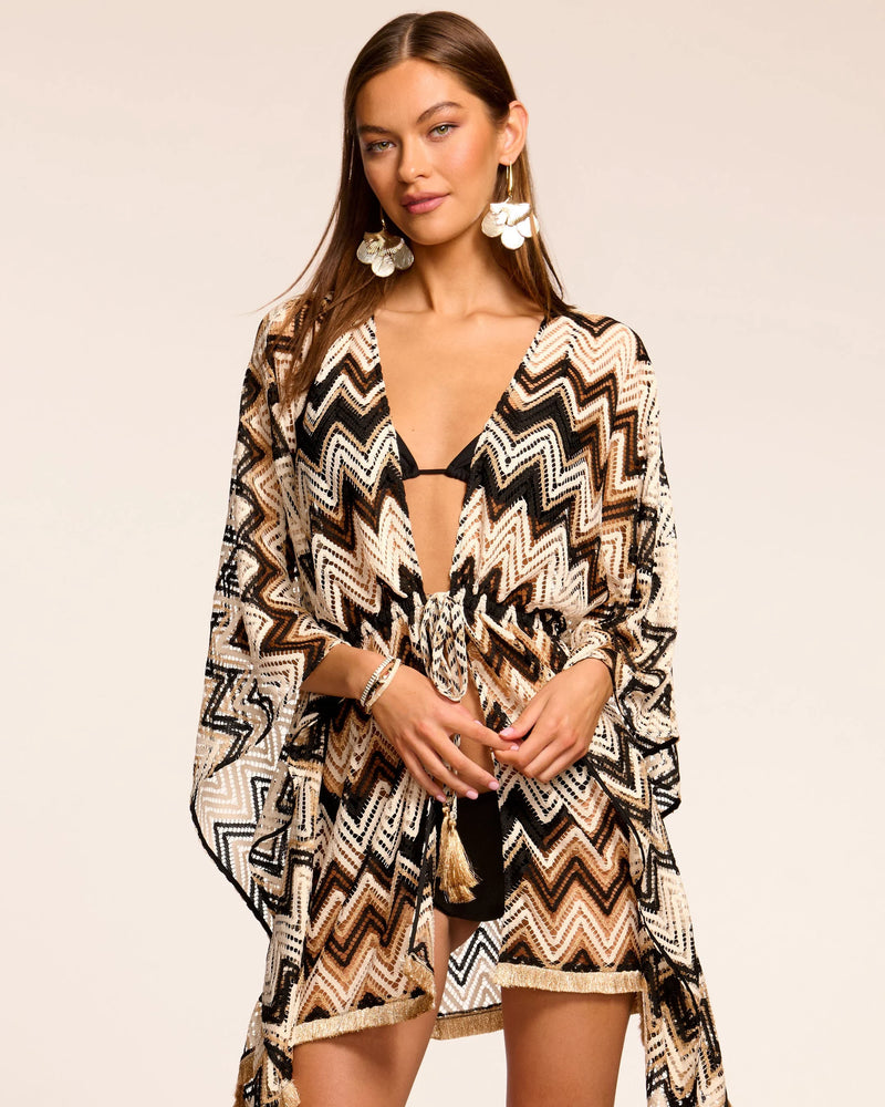 Ramy Brook - Mckala Chevron Coverup Mini Dress - Neutral Chevron
