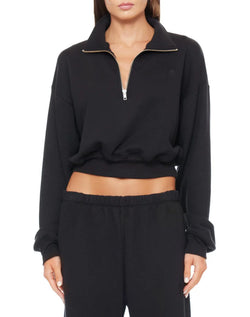 Eterne - Cropped Half Zip Sweatshirt - Black