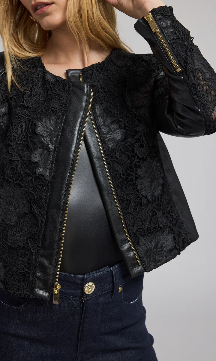 Generation love - Dalma Vegan Leather Guipure Jacket - Black