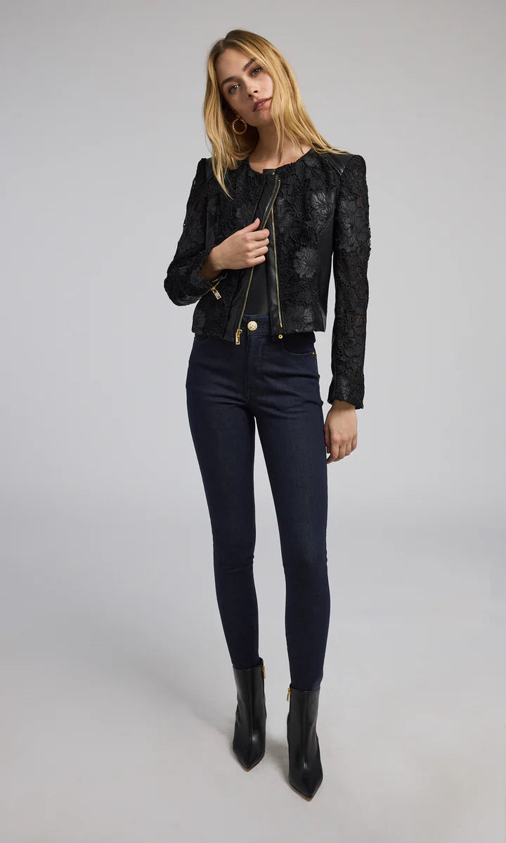 Generation love - Dalma Vegan Leather Guipure Jacket - Black