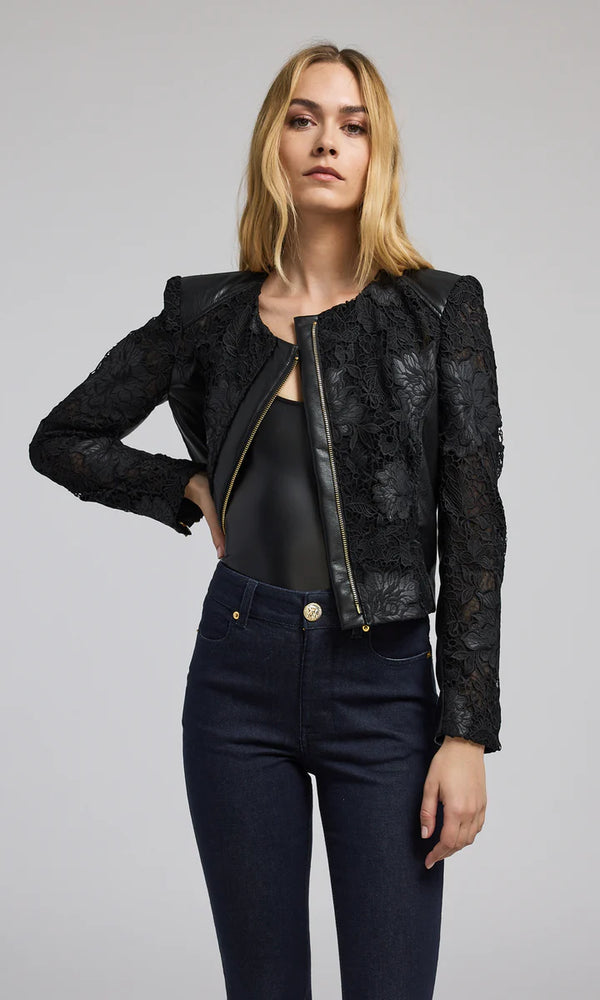 Generation love - Dalma Vegan Leather Guipure Jacket - Black