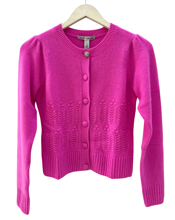 Autumn Cashmere - Puff Sleeve Popcorn Stitch Cardigan - Multiple Colors