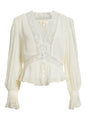 LoveShackFancy - Thessira Lace Trim Ruffle Silk Top - Pale Stone