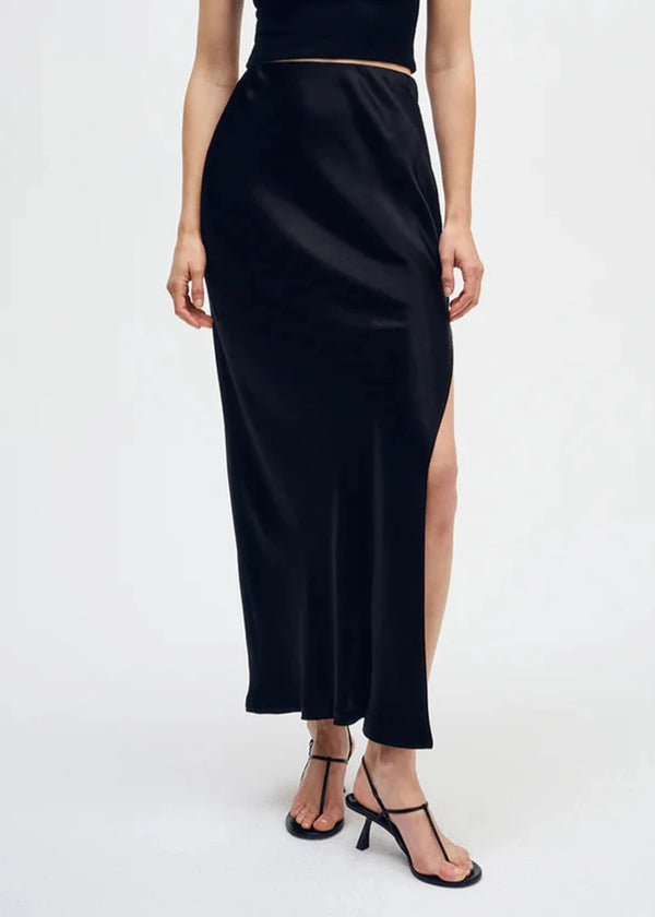 Enza Costa - Satin Bias Skirt - Black