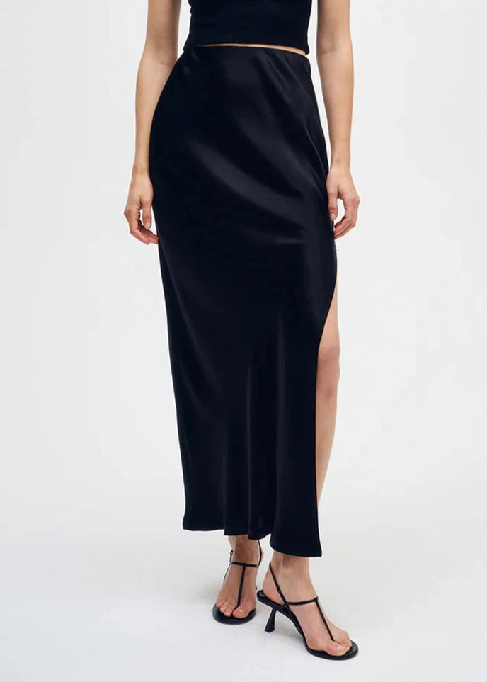 Enza Costa - Satin Bias Skirt - Black