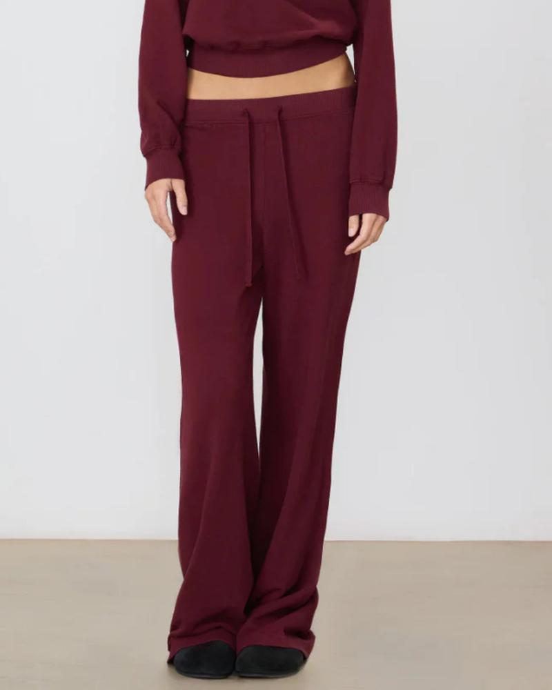 Eterne - Drawstring Wide Leg Sweatpant - Oxblood