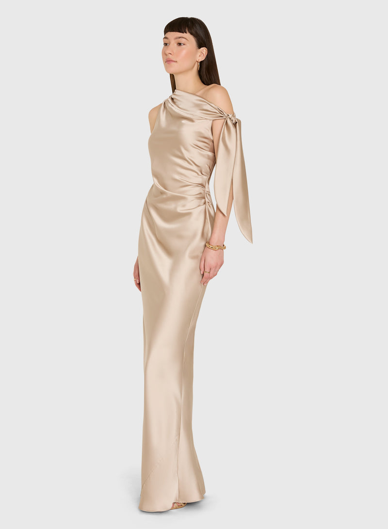 naomi satin gold dress Amanda Uprichard Gown in Brown JULY_PRISM