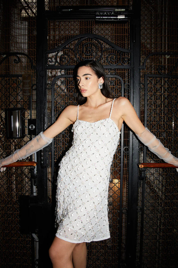 Oceanus - Arabella Hand Beaded Crystal Dress - White