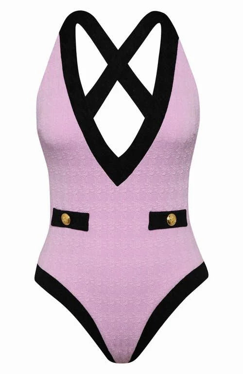 L'agence - Lisa Colorblock Plunge One-Piece Swimsuit - Light Violet