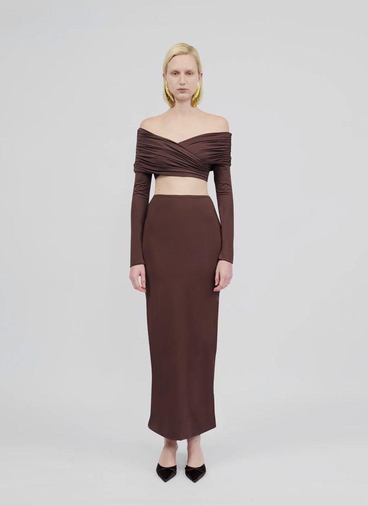Maygel Coronel - Cavana High Rise Maxi Skirt - Brown