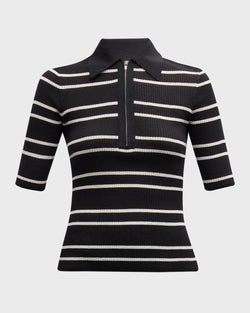 A.L.C - Cooper Fine Cotton Ribbed Top - Black/White Wide Stripe