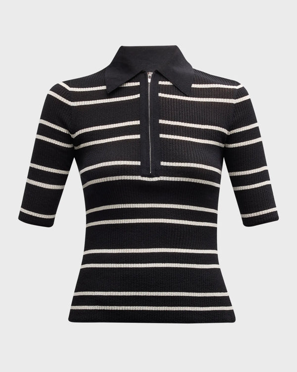 A.L.C - Cooper Fine Cotton Ribbed Top - Black/White Wide Stripe