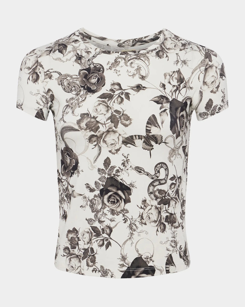 L’agence - Ressi Short Sleeve Floral Baroque Tee - Ivory/Black Baroque Floral