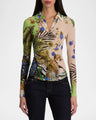 Alice + Olivia - Jade Mesh Button-Front Top - Riviera
