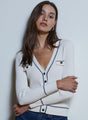 Rib Button Up V Neck W/ Topstitching