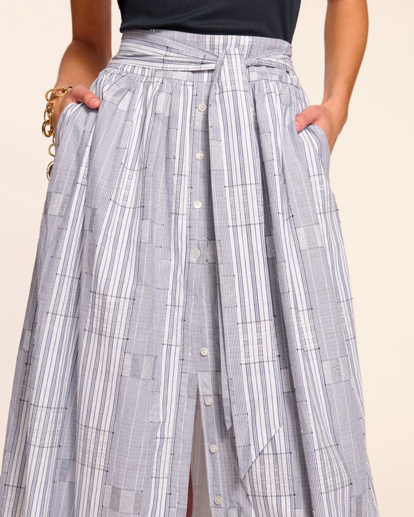 Ramy Brook - Aralyn Poplin Combo Sleeveless Midi Dress - Navy Patchwork