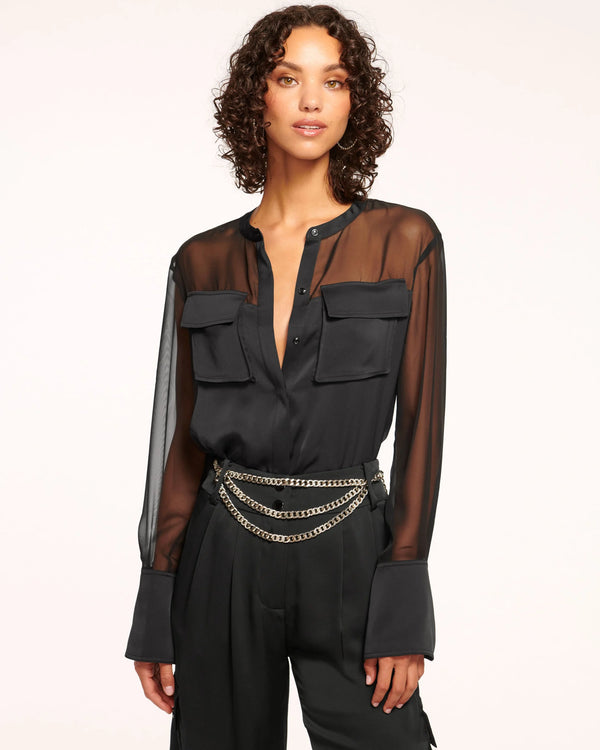 Ramy Brook - Tiah Sheer Button Down Top - Black