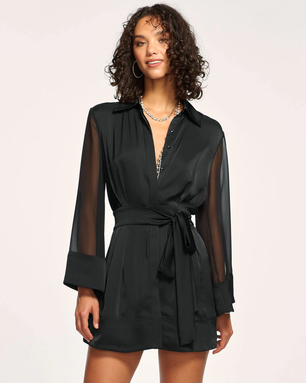 Ramy Brook - Phoebe Sheer Long Sleeve Shirt Dress - Black