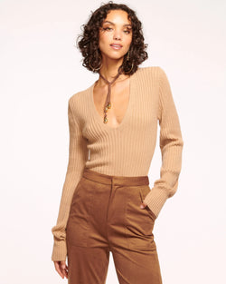 Ramy Brook - Aurinda V Neck Sweater - Saddle