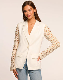 Ramy Brook - Kelsey Embellished Linen Blazer - White Floral