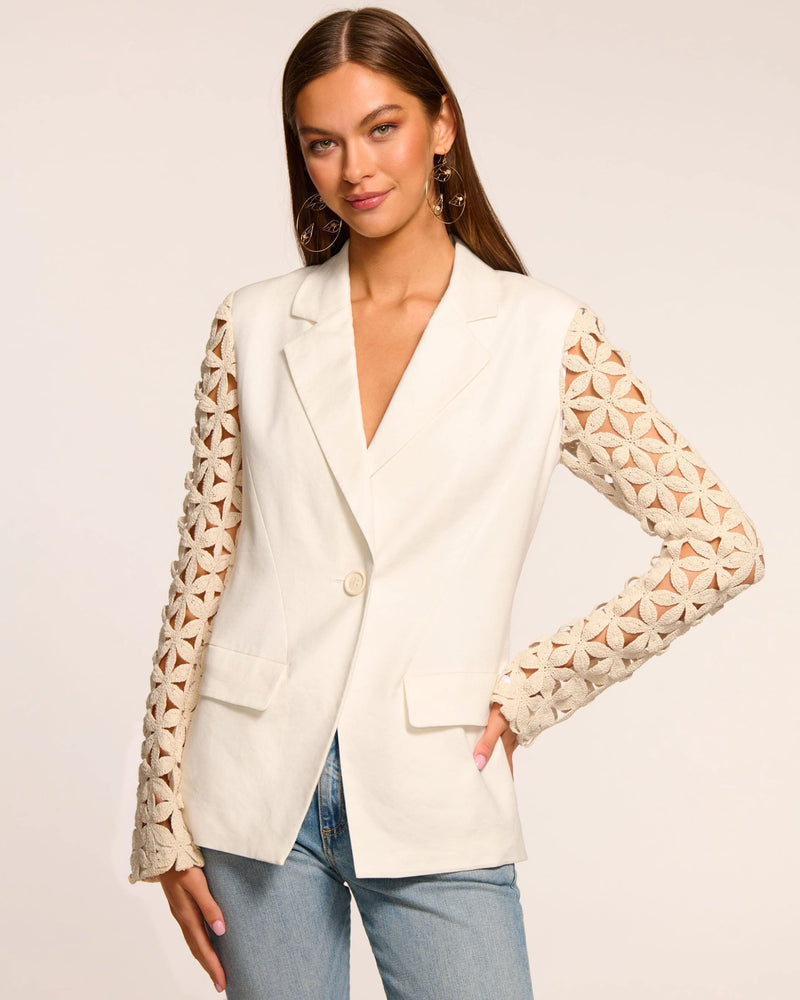 Ramy Brook - Kelsey Embellished Linen Blazer - White Floral